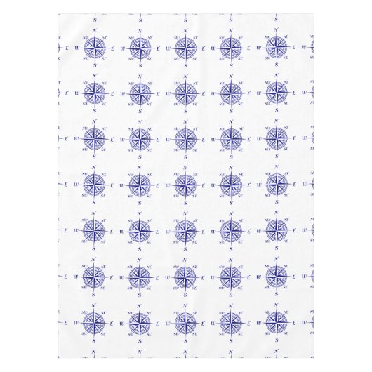Blau-on-White Coastal Dekor Kompass Rose Muster Tischdecke (Vorderseite)
