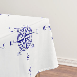 Blau-on-White Coastal Dekor Kompass Rose Muster Tischdecke