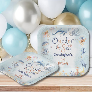 Blau Oneder das Meer Jungen 1. Geburtstag Pappteller