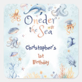 Blau Oneder Meer erster Geburtstag Aufkleber (Vorderseite)