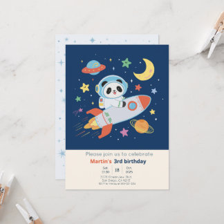 blau-orange Astronaut-Panda Einladung