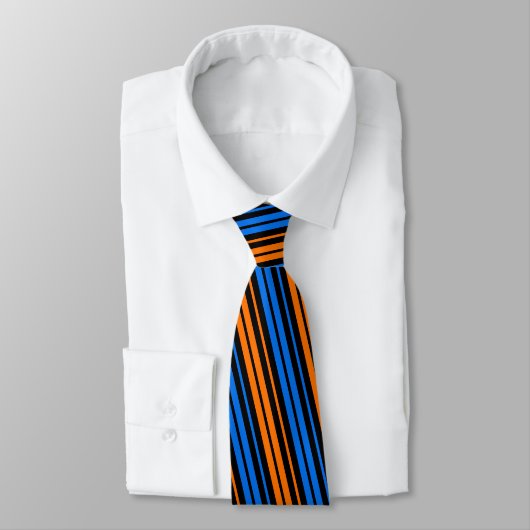 Blau Orange Blau Vertikale Streifen Design  Krawatte (Gebunden)