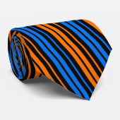 Blau Orange Blau Vertikale Streifen Design  Krawatte (Gerollt)