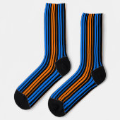 Blau Orange Blau Vertikale Streifen Design Socken (Linkes Detail)