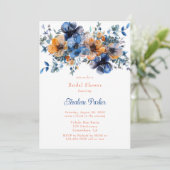 Blau-Orange-Brautparty Einladung (Stehend Vorderseite)