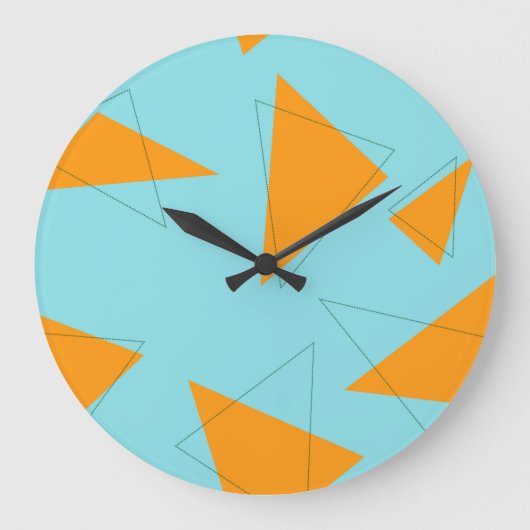 Blau, orange, cool, trendy, modernes Dreieck Große Wanduhr (Vorderseite)