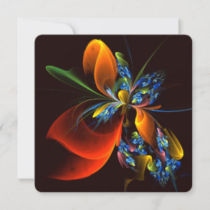 Blau Orange Floral Moderne Abstrakte Kunst Muster  Einladung