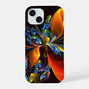 Blau Orange Floral Moderne Abstrakte Kunst Muster iPhone 15 Hülle