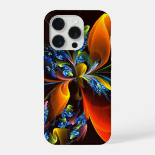 Blau Orange Floral Moderne Abstrakte Kunst Muster iPhone 15 Pro Hülle
