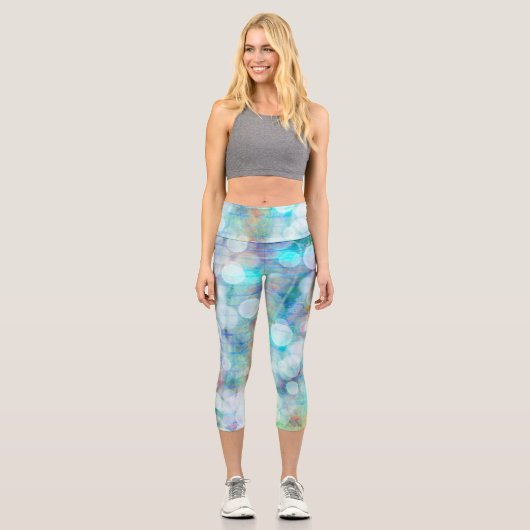 Blau, Orange, Gelb, Abstrakte Weiße Kunst Capri Leggings (Vorderseite)