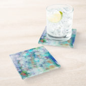 Blau, Orange, Gelb, Abstrakte Weiße Kunst Glasuntersetzer (Schrägansicht)