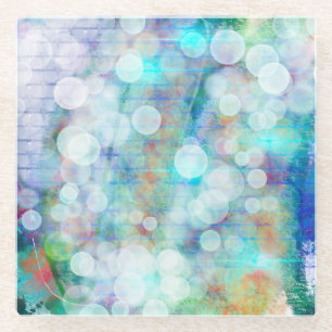 Blau, Orange, Gelb, Abstrakte Weiße Kunst Glasuntersetzer