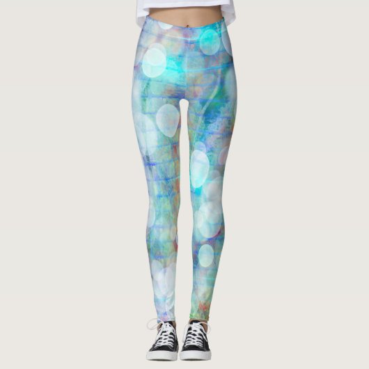 Blau, Orange, Gelb, Abstrakte Weiße Kunst Leggings (Vorderseite)