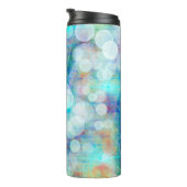 Blau, Orange, Gelb, Abstrakte Weiße Kunst Thermosbecher (Nach rechts gedreht)