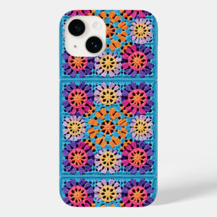 Blau-orange-gelbe Farbtupfer Granny Square Crochet Case-Mate iPhone 14 Hülle