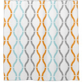 Blau Orange & Grau Modern Geometric Funky Muster Duschvorhang (Vorderseite)