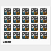 Blau, Orange, Gray Retro Abstrakt Art Stickers (Blatt)