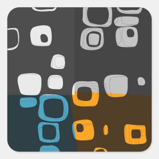 Blau, Orange, Gray Retro Abstrakt Art Stickers (Vorderseite)