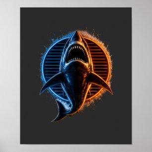 Blau & Orange Hai Grafik T-Shirt Design   Fierc Poster