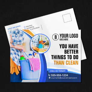 Blau Orange Hausreinigung Reinigungsdienstleistung Postkarte