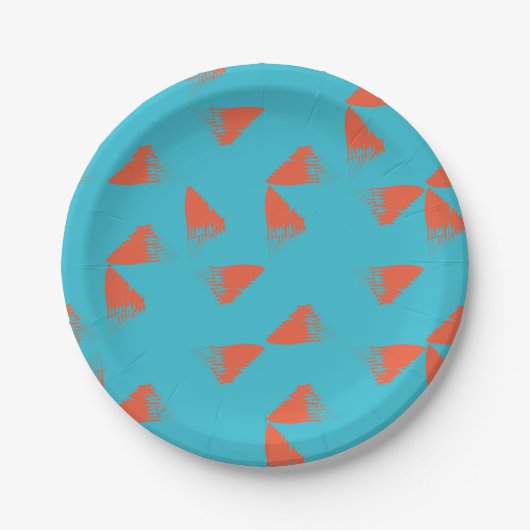Blau, orange, lebhaft, trendig geometrisch pappteller (Vorderseite)
