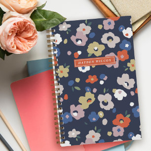 Blau Orange Lila Floral Spiralblock Notizblock