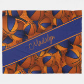 Blau-Orange-Mannschaft färbt Girl-Basketball-Muste Fleecedecke (Vorderseite (Horizontal))