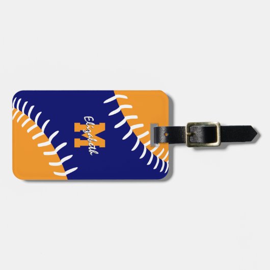 blau orange oder JA Farben Softball Baseball Gepäckanhänger (Vorderseite horizontal)