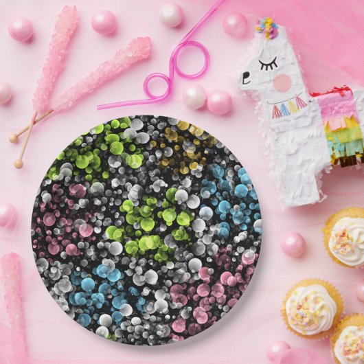 Blau Orange Pink Lime Green Polka Dots Muster Pappteller (Party)