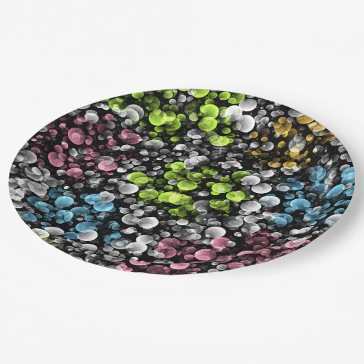 Blau Orange Pink Lime Green Polka Dots Muster Pappteller (Schrägansicht)