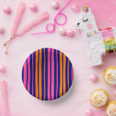 Blau Orange Pink Vertikale Streifen Design Pappteller (Party)