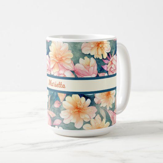 Blau, orange, rot, Aquarellfarben Personalisiert Kaffeetasse (VorderseiteRechts)