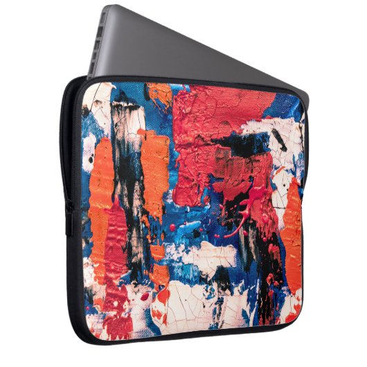 Blau, Orange, Rot und Schwarz Laptopschutzhülle (Vorne Rechts)