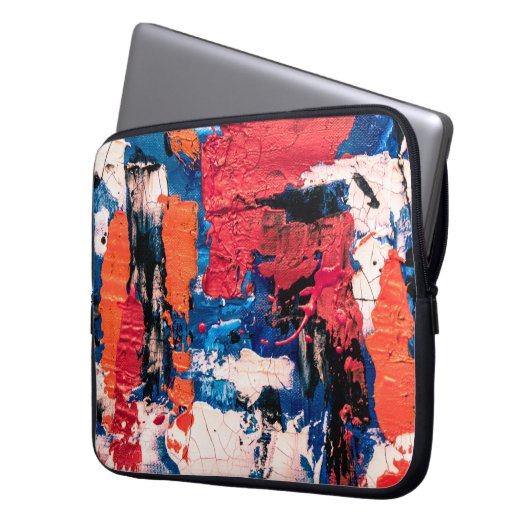 Blau, Orange, Rot und Schwarz Laptopschutzhülle (Vorderseite Links)