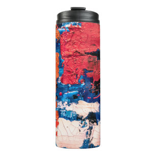 Blau, Orange, Rot und Schwarz Thermosbecher