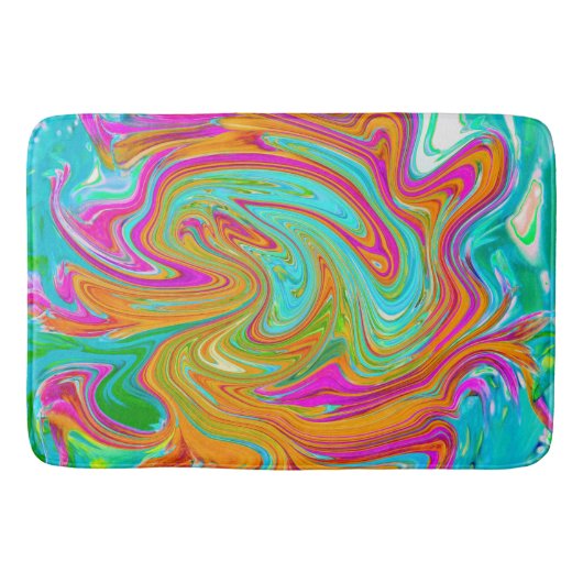 Blau, orange und scharf rosa Groovy Abstrakt Retro Badematte (Vorderseite)