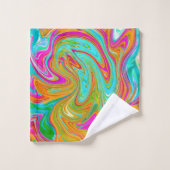 Blau, orange und scharf rosa Groovy Abstrakt Retro Badhandtuch Set (Waschlappen)