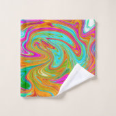 Blau, orange und scharf rosa Groovy Abstrakt Retro Badhandtuch Set (Waschlappen)