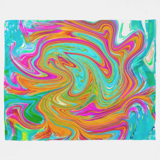 Blau, orange und scharf rosa Groovy Abstrakt Retro Fleecedecke (Vorderseite (Horizontal))
