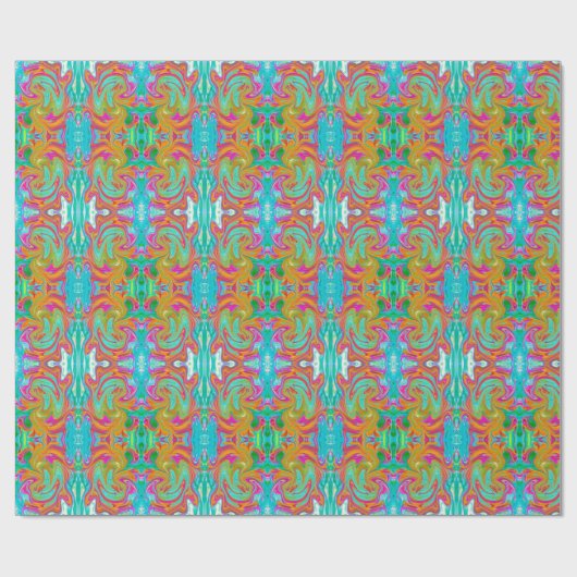 Blau, orange und scharf rosa Groovy Abstrakt Retro Geschenkpapier (Flach)