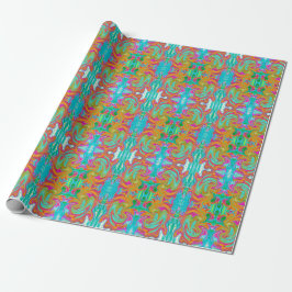 Blau, orange und scharf rosa Groovy Abstrakt Retro Geschenkpapier