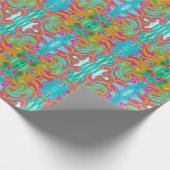 Blau, orange und scharf rosa Groovy Abstrakt Retro Geschenkpapier (Ecke)