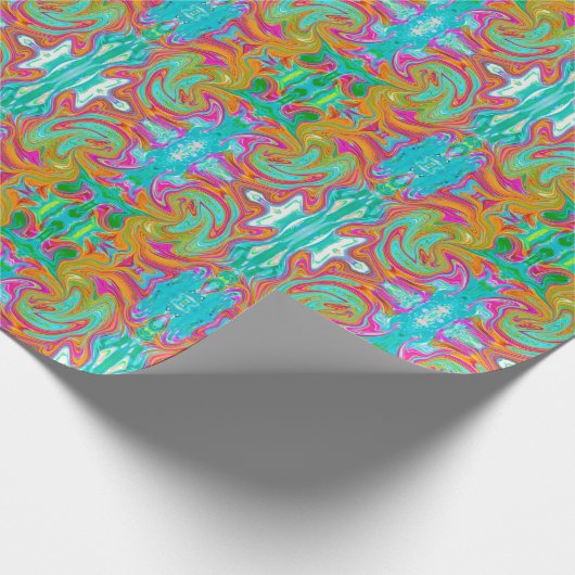 Blau, orange und scharf rosa Groovy Abstrakt Retro Geschenkpapier (Ecke)