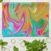 Blau, orange und scharf rosa Groovy Abstrakt Retro Geschirrtuch (Gefaltet)