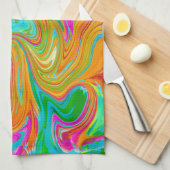 Blau, orange und scharf rosa Groovy Abstrakt Retro Geschirrtuch (Viertel Falte)