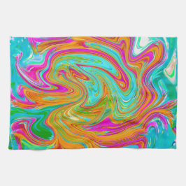 Blau, orange und scharf rosa Groovy Abstrakt Retro Geschirrtuch