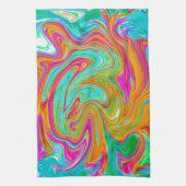 Blau, orange und scharf rosa Groovy Abstrakt Retro Geschirrtuch (Vertikal)