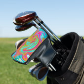 Blau, orange und scharf rosa Groovy Abstrakt Retro Golf Headcover (In Situ)