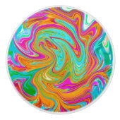 Blau, orange und scharf rosa Groovy Abstrakt Retro Keramikknauf (Vorderseite)
