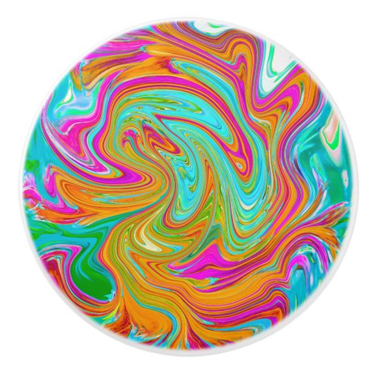 Blau, orange und scharf rosa Groovy Abstrakt Retro Keramikknauf (Vorderseite)